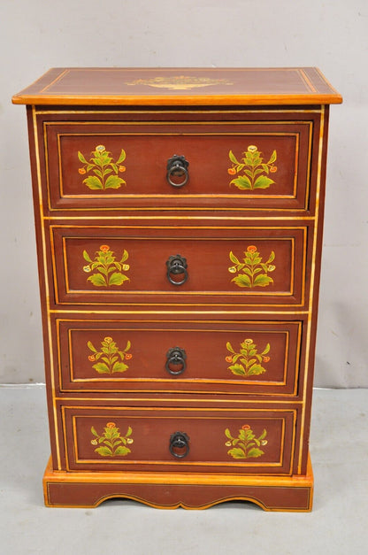 Shabby Chic Orange Rust Flower Painted 4 Drawer Nightstand Chest of Drawers