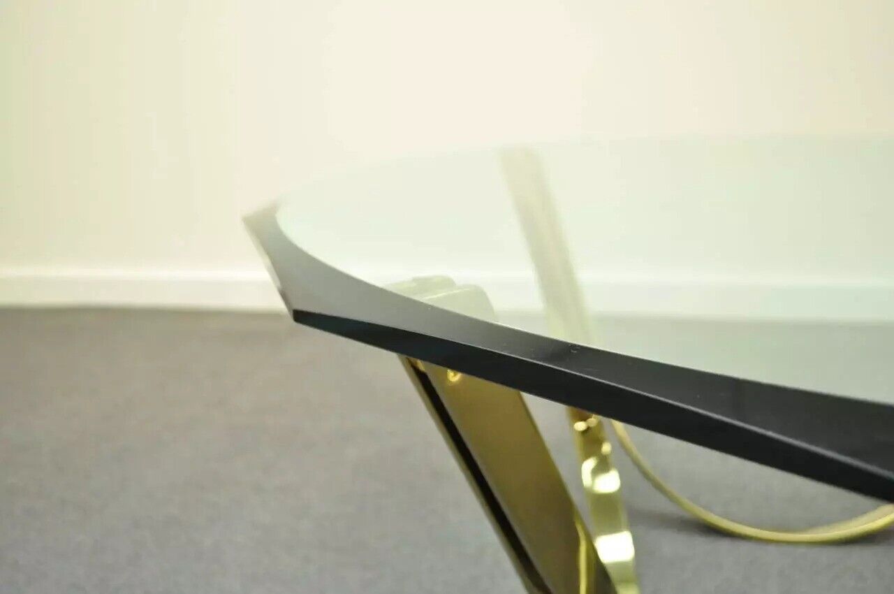 Tri-Mark Mid Century Modern Brass Plated Steel & Glass Arch Coffee Table