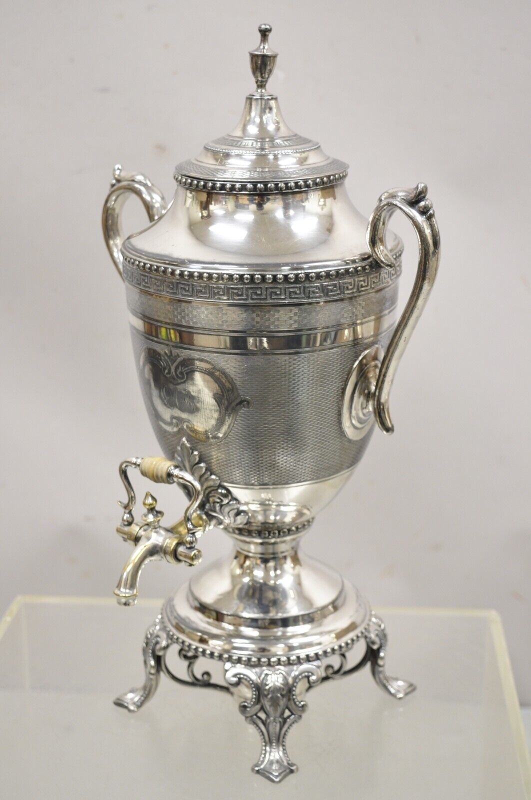 English Regency Silver Plated Urn Twin Handle Coffee Drink Dispenser Samovar