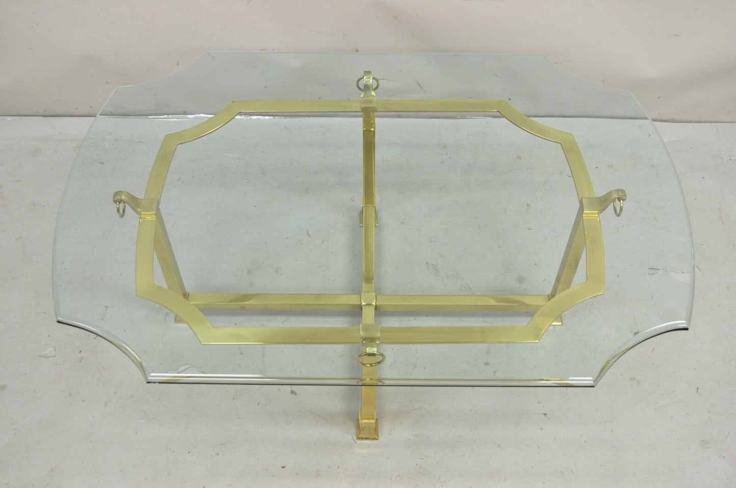 Vintage Italian Regency Brass and Beveled Glass Labarge Style Coffee Table