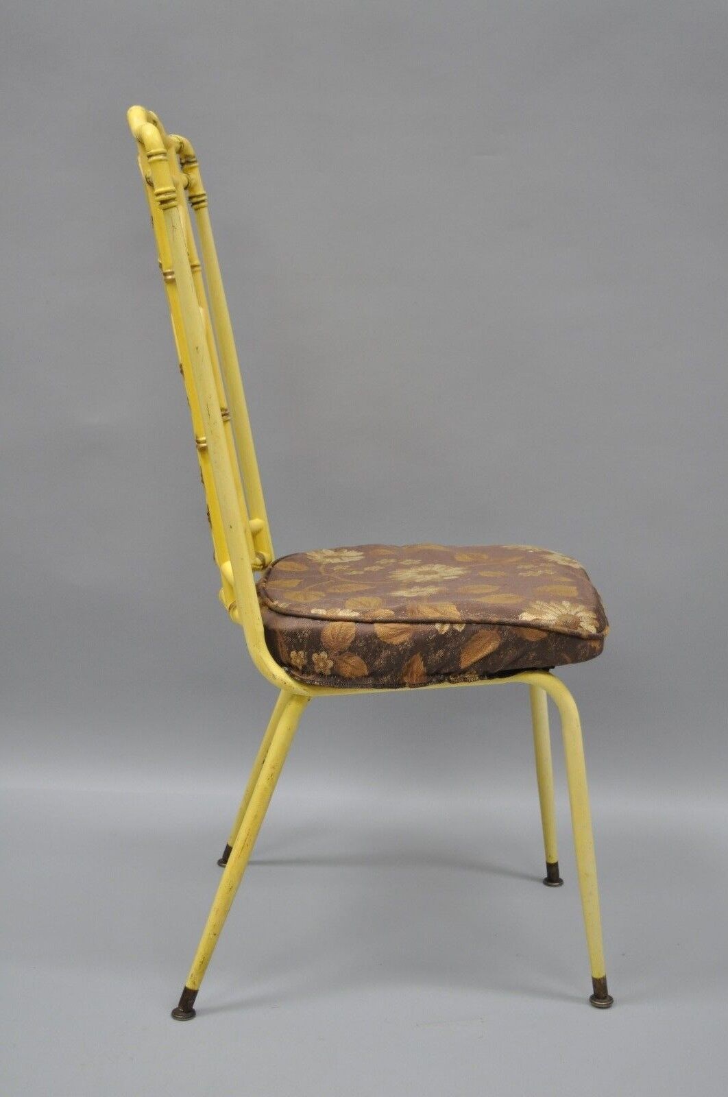 Yellow Hollywood Regency Metal Faux Bamboo Dining Chair Vtg Chinese Chippendale