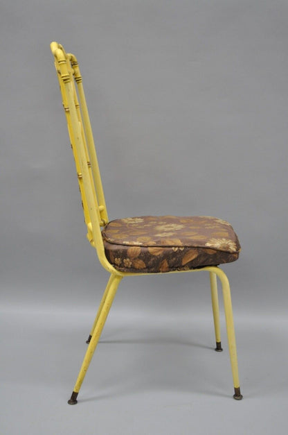 Yellow Hollywood Regency Metal Faux Bamboo Dining Chair Vtg Chinese Chippendale