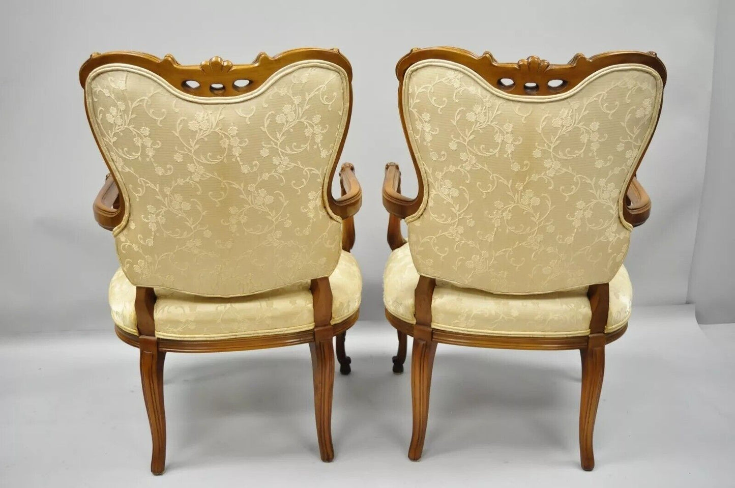 Vintage Hollywood Regency French Louis Style Drape Carved Arm Chairs - a Pair