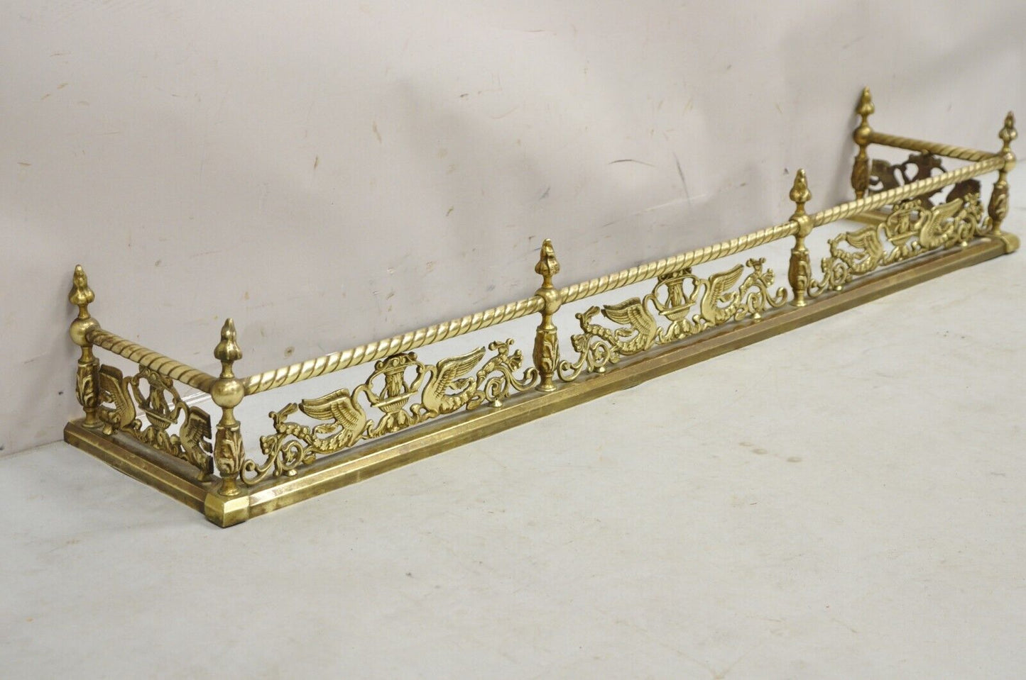 Antique Victorian Figural Swan Bird Twisted Brass 48" Fireplace Fender Surround