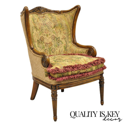 Italian Renaissance Style Carved Wingback Upholstered Armchair