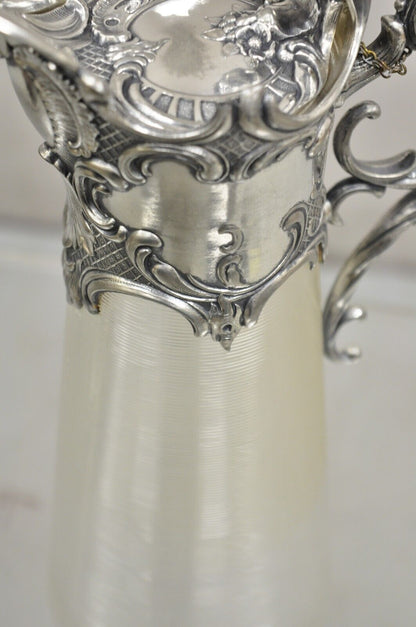 Antique French Rococo Silver Plated Ribbed Glass Liqueur Decanter Bottle