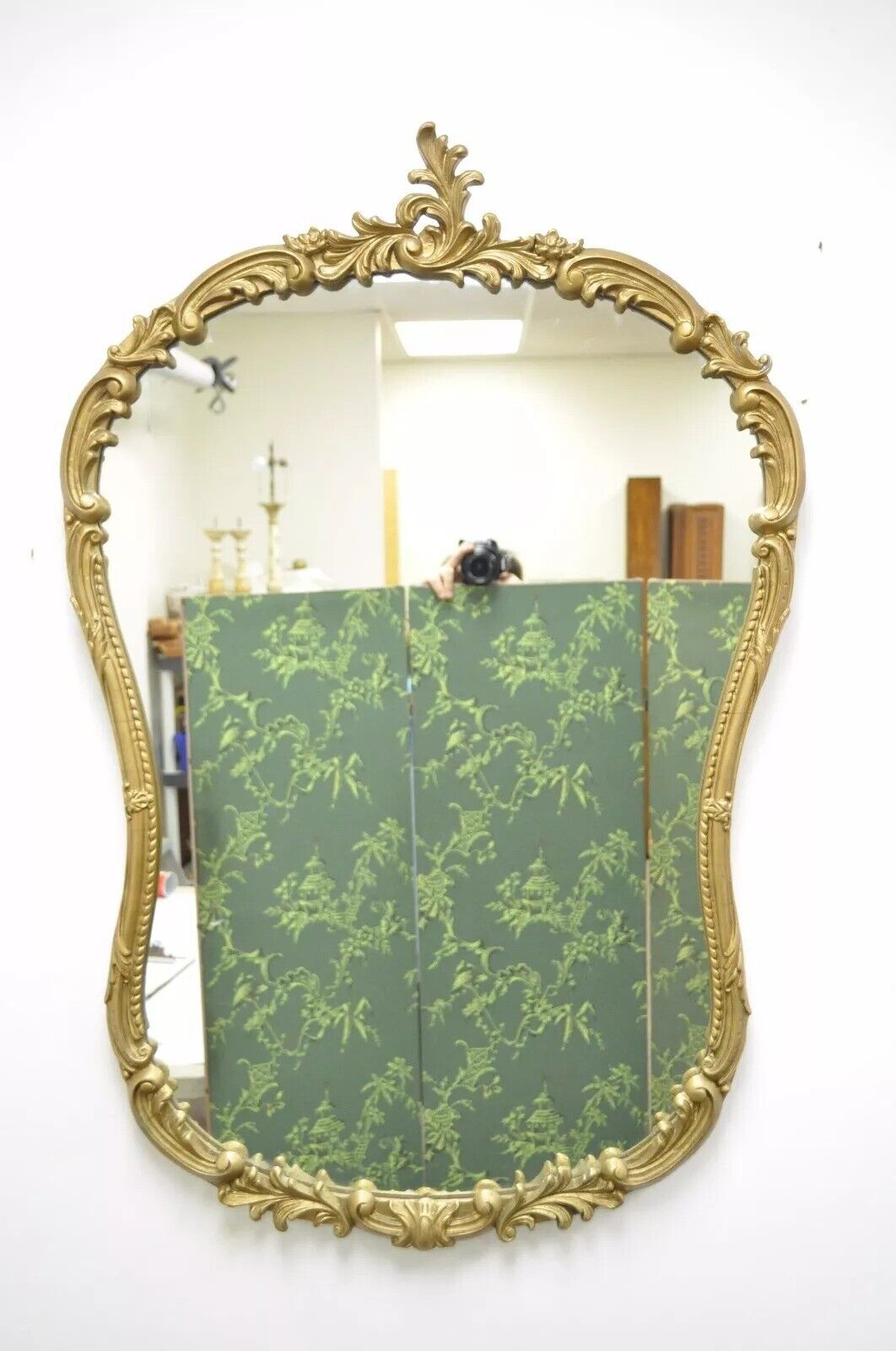 Antique French Rococo Style Gold Gilt Wood & Gesso Leafy Scroll Wall Mirror