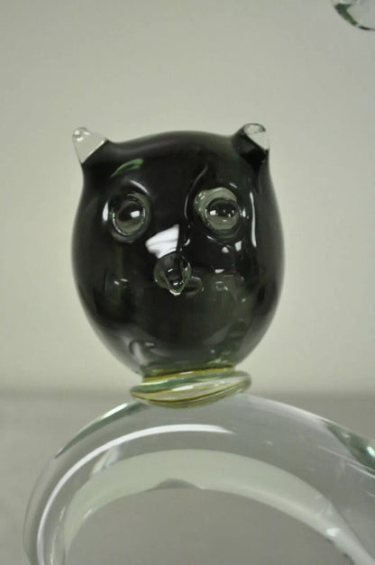 Salviati Murano Italian Modernist Perched Owl on Tree Art Glass Sculpture