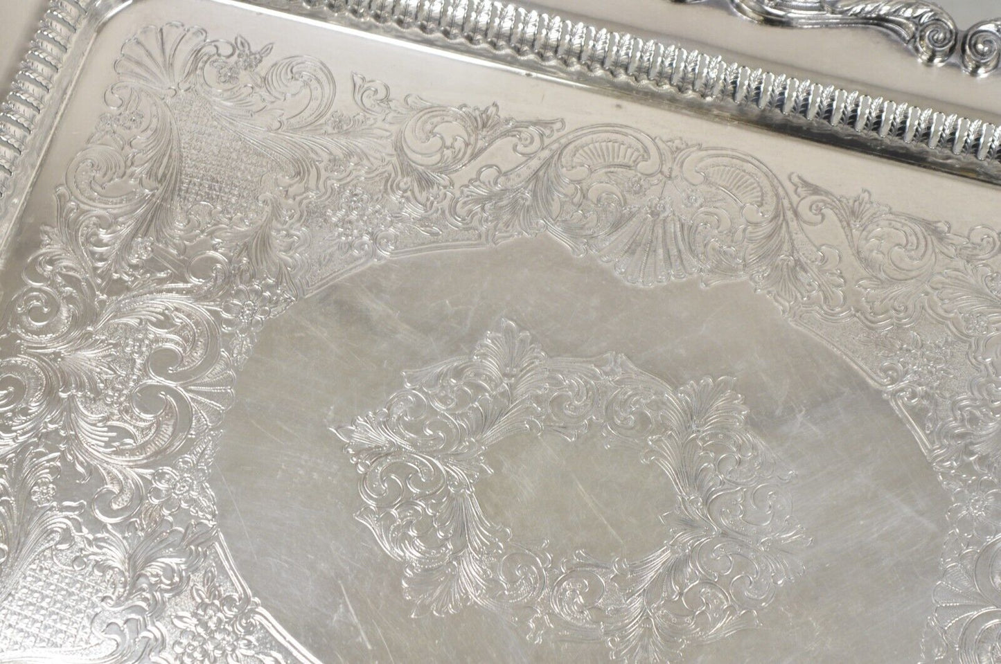 English Silver Mfg Large Victorian Ornate Silver Plated Serving Platter Tray