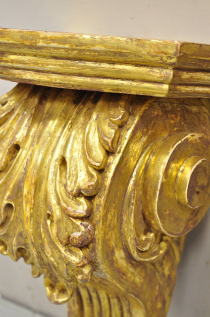 Gold Giltwood French Louis XV Style Wood Acanthus Corbel Large Wall Shelf Pair