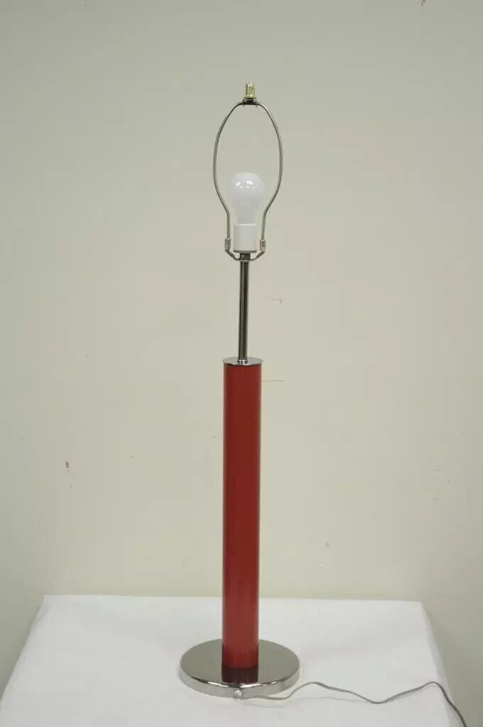 Vintage Mid Century Modern Modernist Red Cylinder Chrome Table Desk Console Lamp