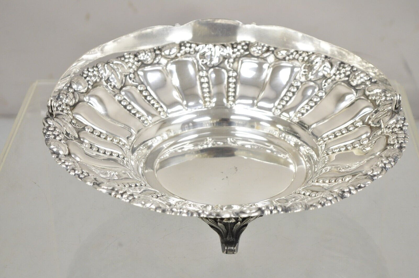 William Adams WA Spain Victorian Silver Plated Repousse Fruit Bowl Basket