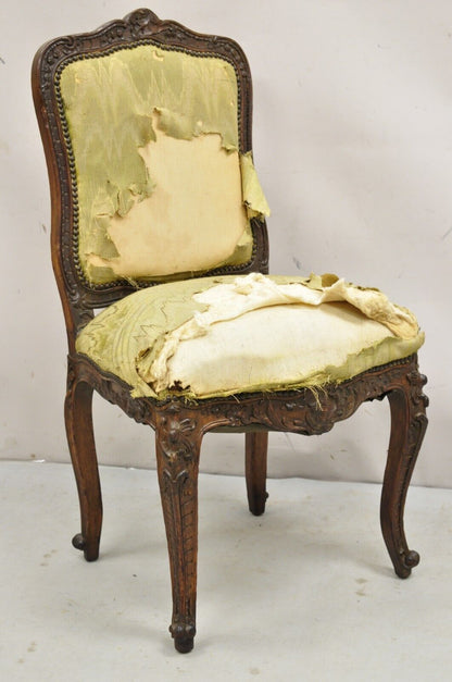 Antique French Baroque Louis XV Style Carved Walnut Upholstered Side Chair