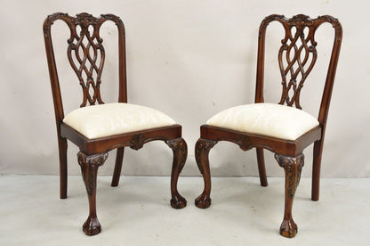 English Chippendale Style Carved Mahogany Ball & Claw Dining Side Chairs - Pair