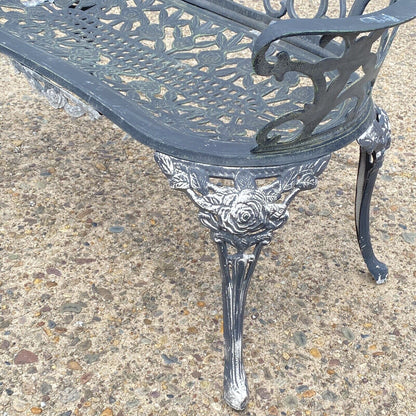 Cast Aluminum Floral French Style Flower Garden Patio Outdoor Bench Loveseat