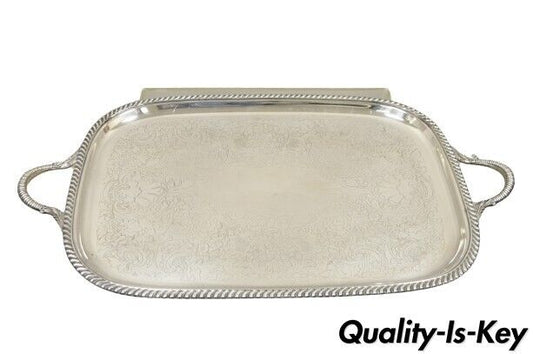 Vintage Victorian EPC Silver Plated Etched Twin Handle Serving Platter Tray