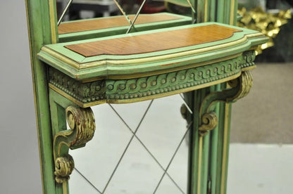 Antique French Louis XV Green Gold 3 Panel Folding Dressing Vanity Screen Mirror