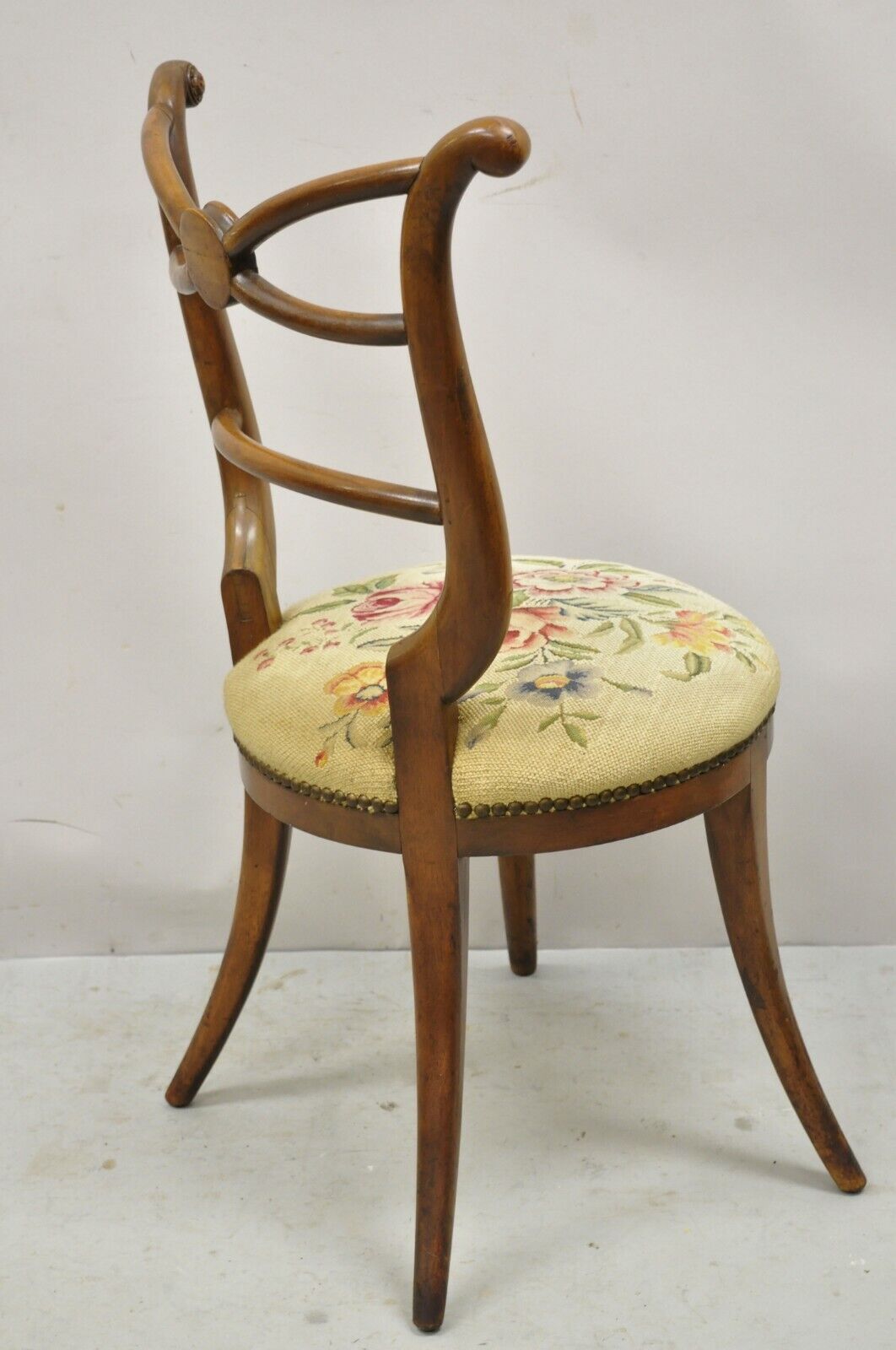 Vintage Italian Biedermeier Saber Leg Accent Side Chair with Needlepoint Seat