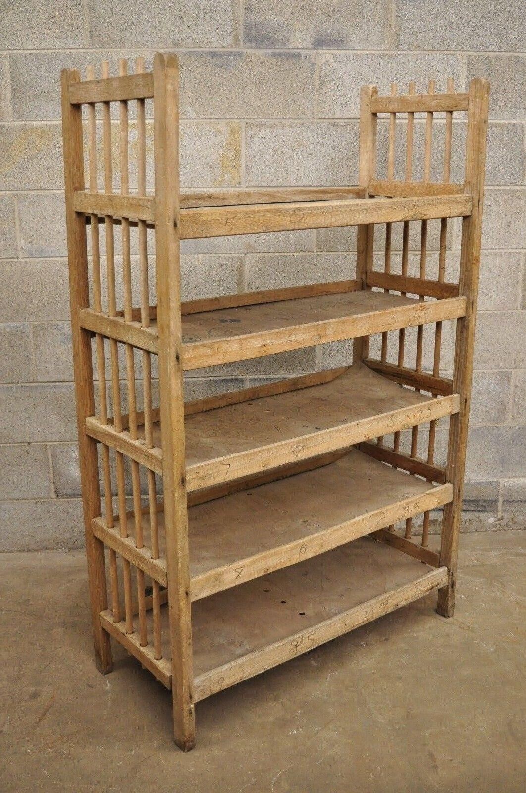 Vintage Wooden Industrial 5 Shelf Shoe Drying Rack Steampunk Bookcase Stand