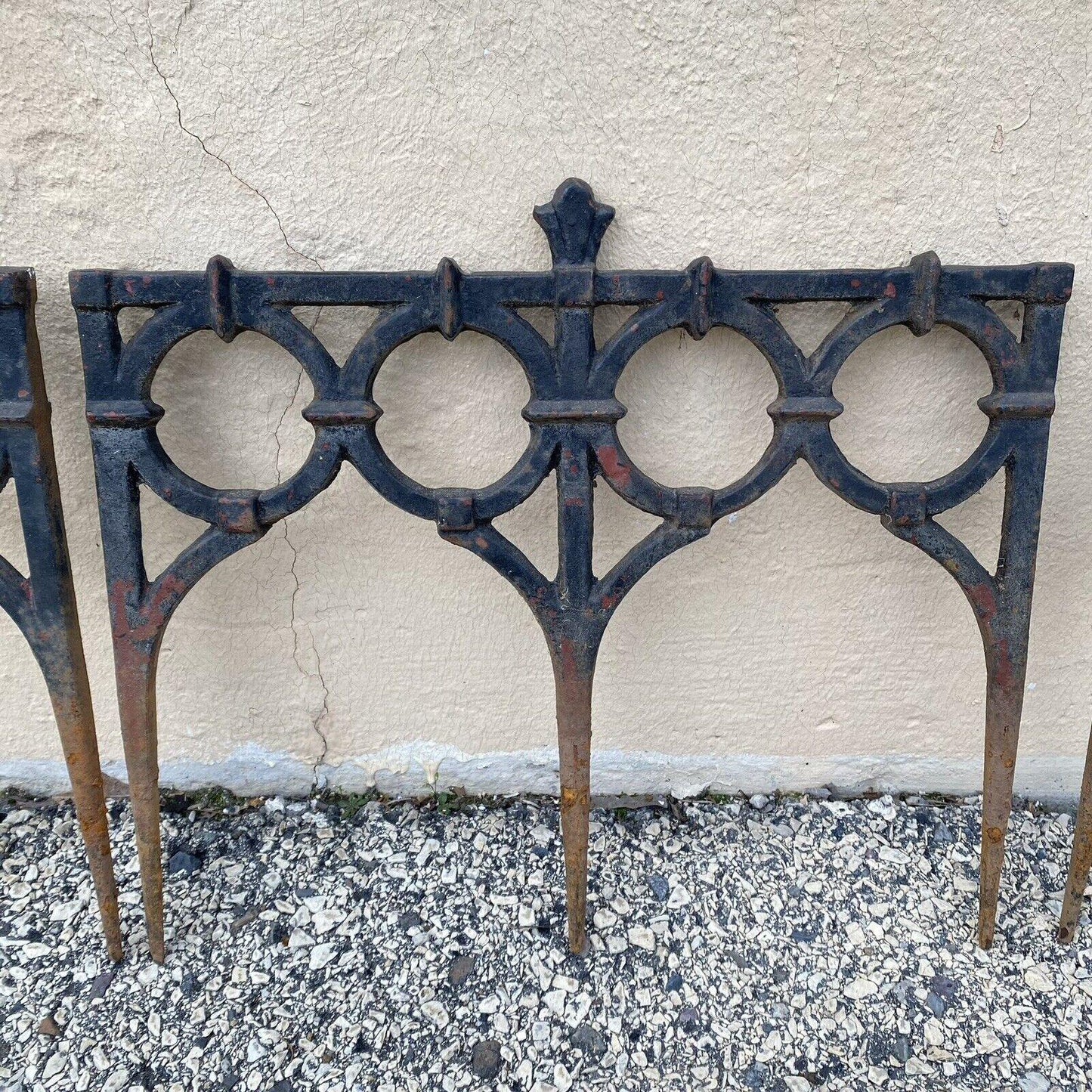 Antique French Victorian Cast Iron Outdoor Garden Fence Edge Edging - Set of 8