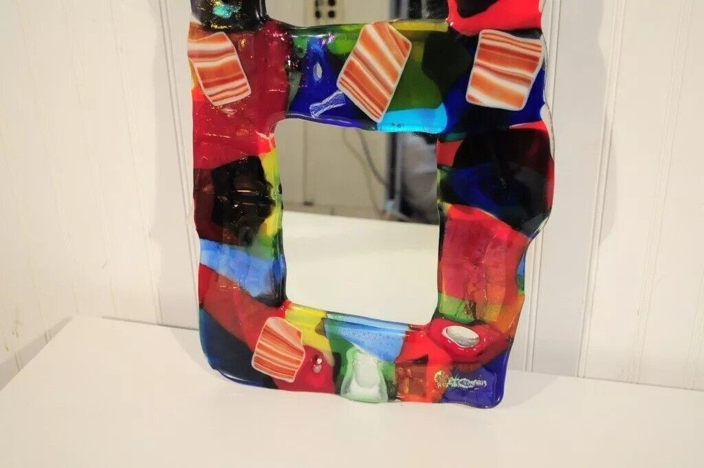 Modern Art Glass Rainbow Mosaic Molten Color Rectangular Triple Wall Mirror