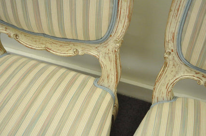 Vintage Swedish Rococo Style Cream Distress Painted Side Chairs - Set of 4