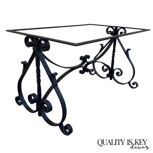 Vintage French Art Nouveau Style Black Wrought Iron Scrolling Dining Table Base