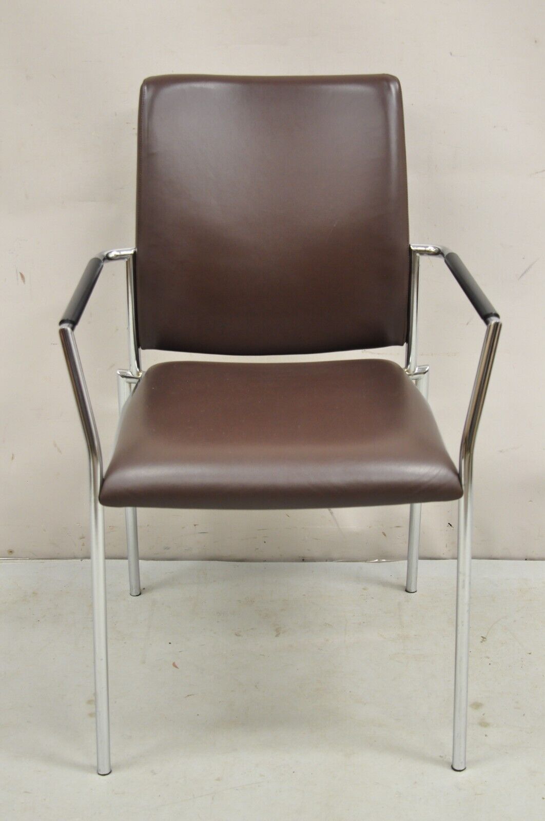 Vintage Tayco Canada Chrome and Chocolate Brown Vinyl Arm Chairs - Set of 4