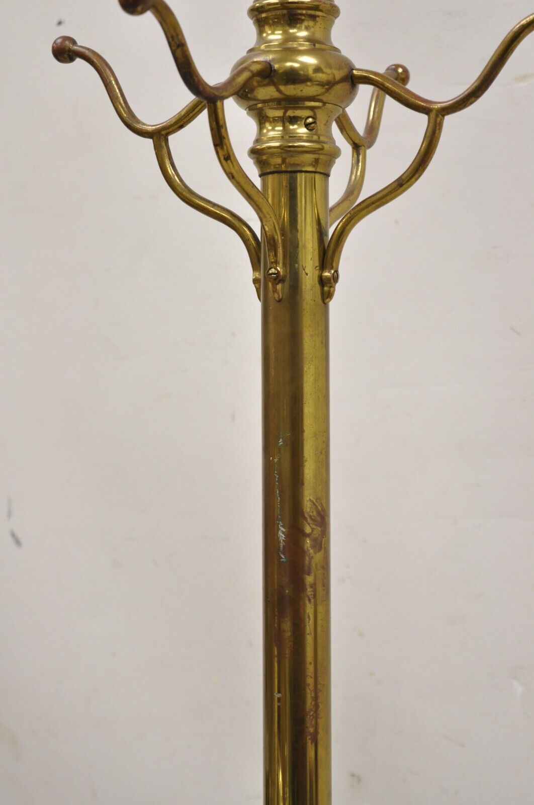 Antique Victorian Brass Cannonball Pole Coat Tree Stand