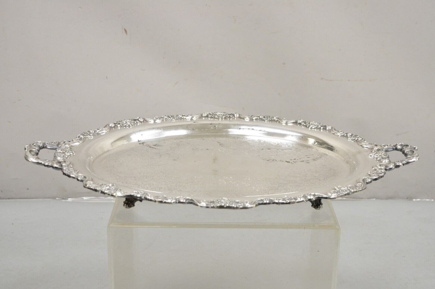 EPCA Poole Silver Co 400 Lancaster Rose Large Silver Plated Serving Platter Tray