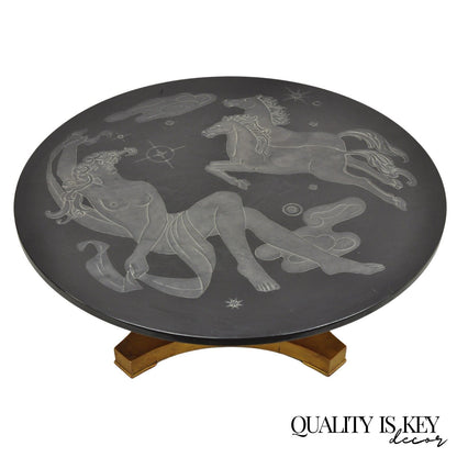 Vintage Art Nouveau Style Greek Horses and Nude Female Round Coffee Table