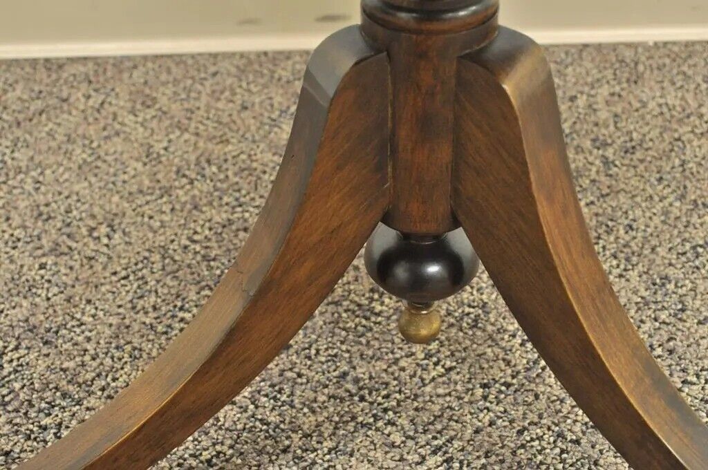 Vintage English Regency Style Mahogany Tooled Leather Two Tier Side Table