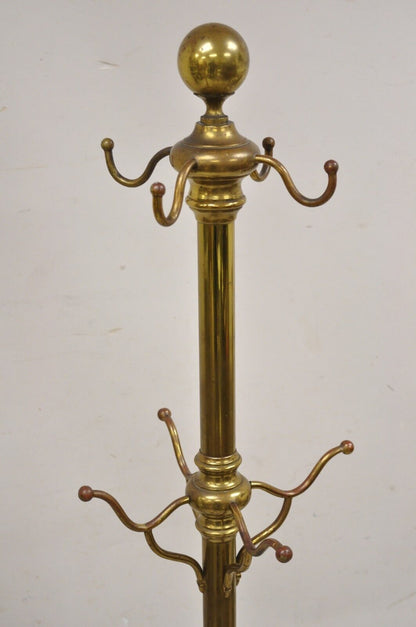 Antique Victorian Brass Cannonball Pole Coat Tree Stand