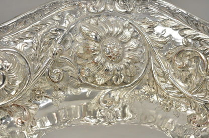 Pair M&H English Victorian Art Nouveau Silver Plate Floral Repousse Fruit Bowls