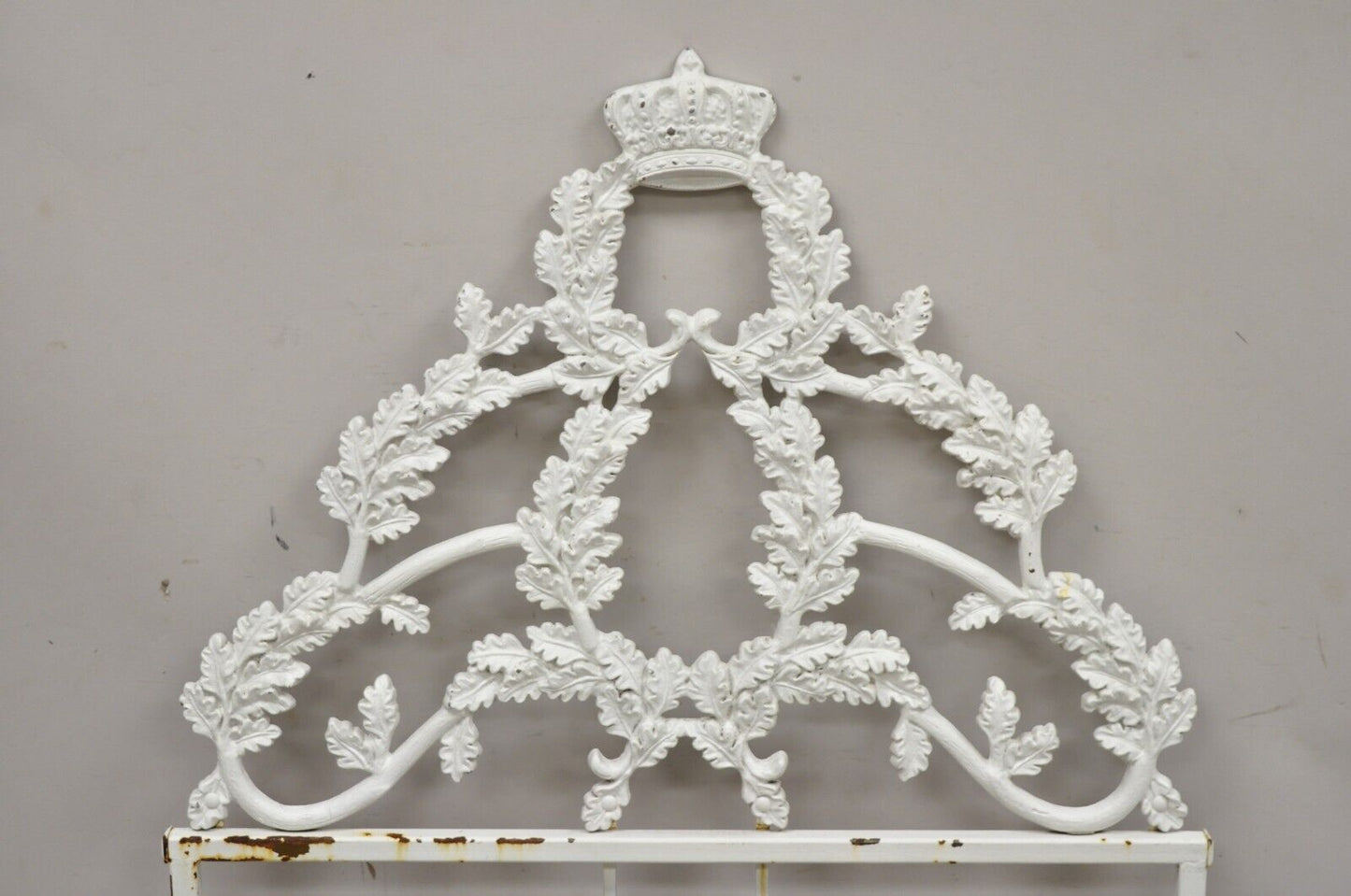 Vintage French Rococo Style Crown Branch & Leaf Twin Single Cast Iron Headboard