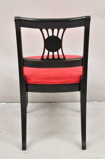 Vintage Chinoiserie English Regency Style Black Painted Dining Chairs - Set of 6