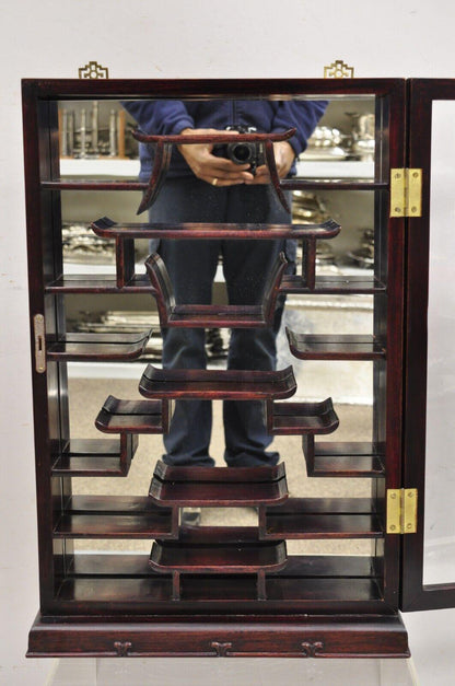 Vintage Chinese Wooden One Door Wall Hanging Small Curio Cabinet with Mirror