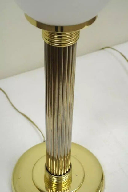 Vintage Brass & Glass Fluted Column Hollywood Regency Empire Table Lamps - Pair