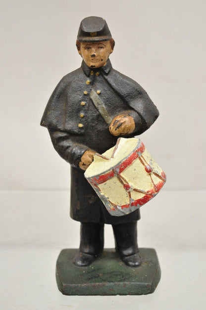 Antique Victorian Cast Iron Figural Painted Civil War Soldier Drummer Door Stop