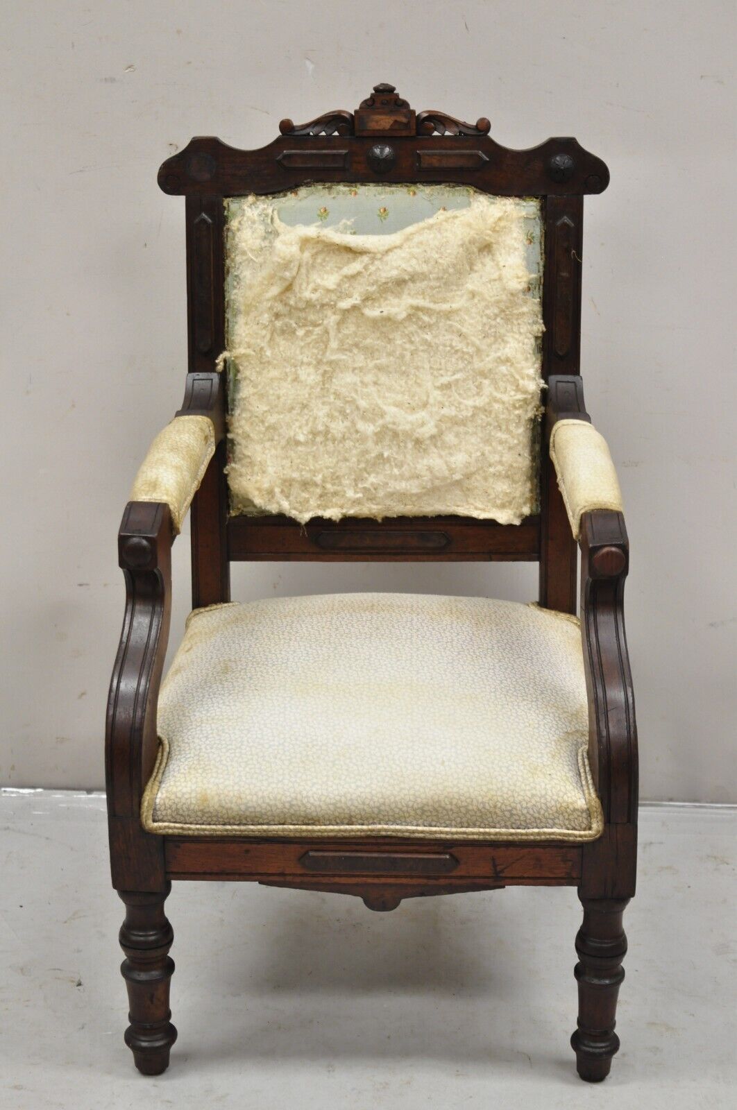 Antique Small Child's Eastlake Victorian Carved Walnut Parlor Arm Chair