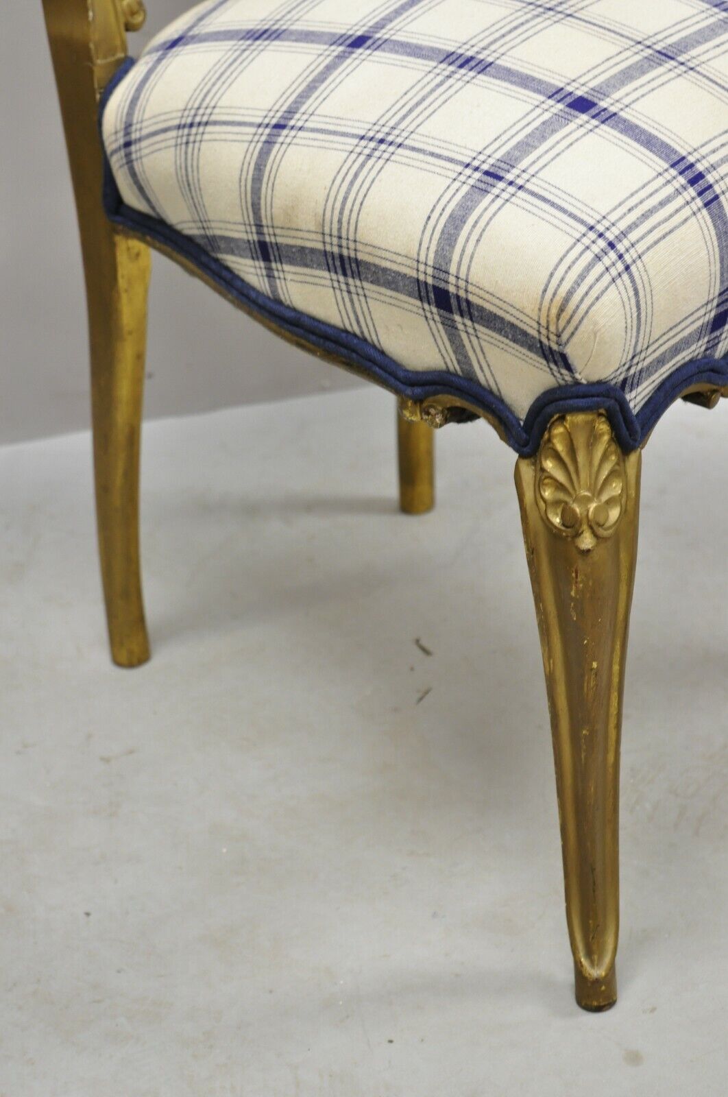 Antique French Victorian Gold Giltwood Scroll Carved Accent Side Chair