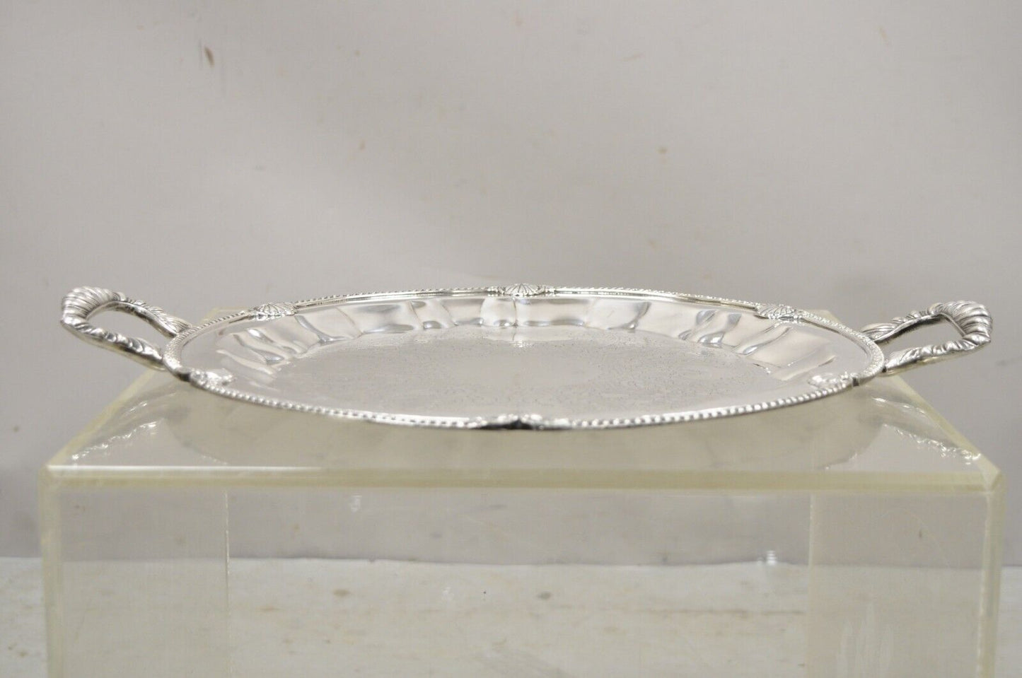 Vintage Federal Silver Co. Silver Plated Large Round Twin Handle Platter Tray