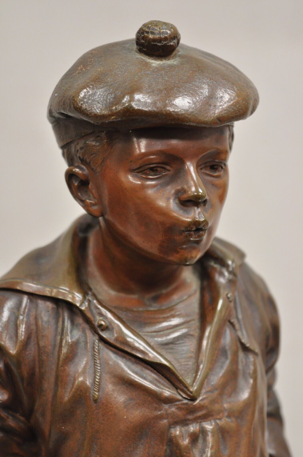 V. Szczeblewski French Bronze Boy Statue "The Whistler" Le Mousse Siffleur