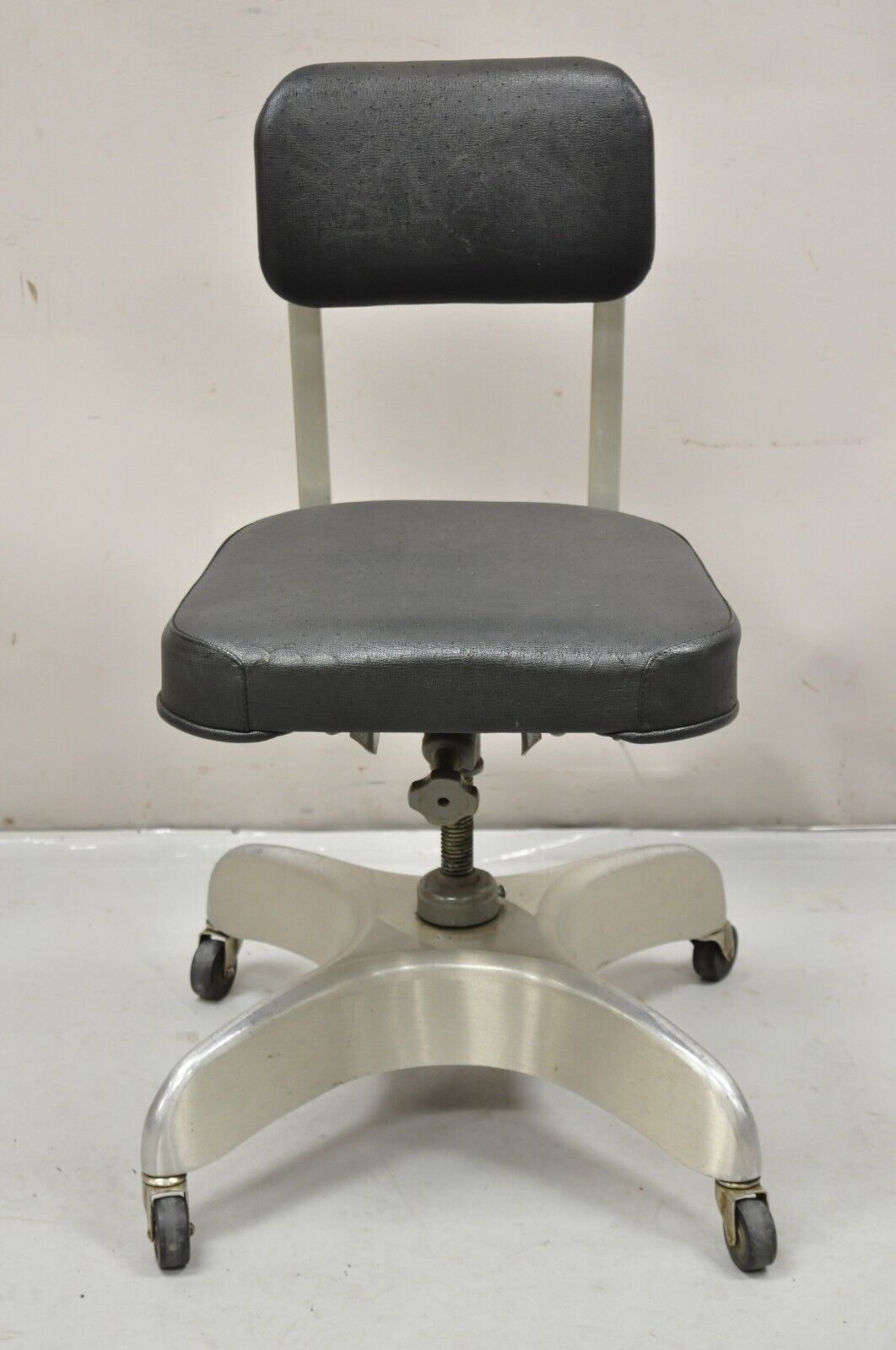 Vintage Emeco Corp Art Deco Brushed Aluminum Black Swivel Office Desk Chair