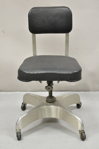 Vintage Emeco Corp Art Deco Brushed Aluminum Black Swivel Office Desk Chair