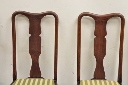 Antique Queen Anne Style Mahogany T-back Dining Side Chairs - Set of 4