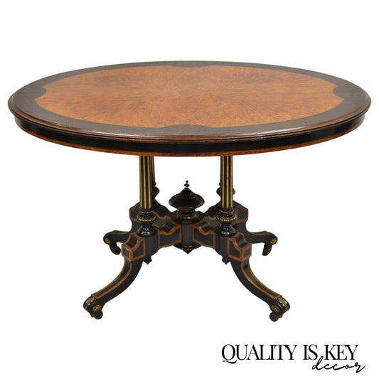 English Victorian Aesthetic Movement Ebony & Burr Walnut Oval Center Table