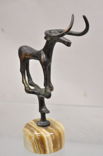 Vintage Brutalist Mid Century Modern Bronze Bull Marble Base Small Sculpture