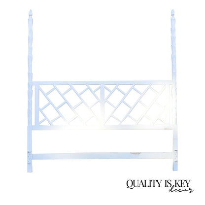 Hollywood Regency White Fretwork Leafy Faux Bois Tall Post King Sz Bed Headboard