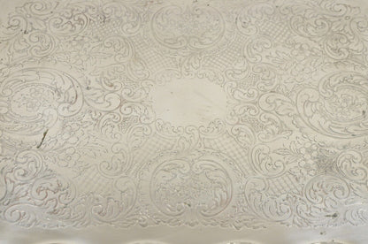 Antique English Victorian Large Silver Plated Scalloped Serving Platter Tray